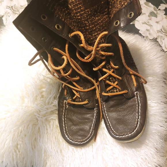 Sperry brown leather lace up tall boot sz 8 - Picture 2 of 16